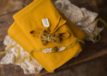 limited-edition "gold" grande bow band OR "gold" dainty rosette tieback OR "Mustard" DreamSoft wrap/drop ($23/20/15/40)